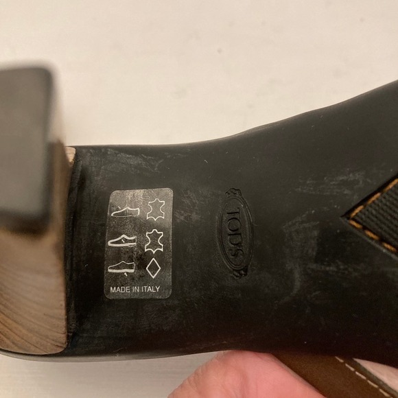 TOD'S Slides Heels Mules Womens 8.5 Brown Blue White Leather Open Toe‎ Slip on - Picture 11 of 11